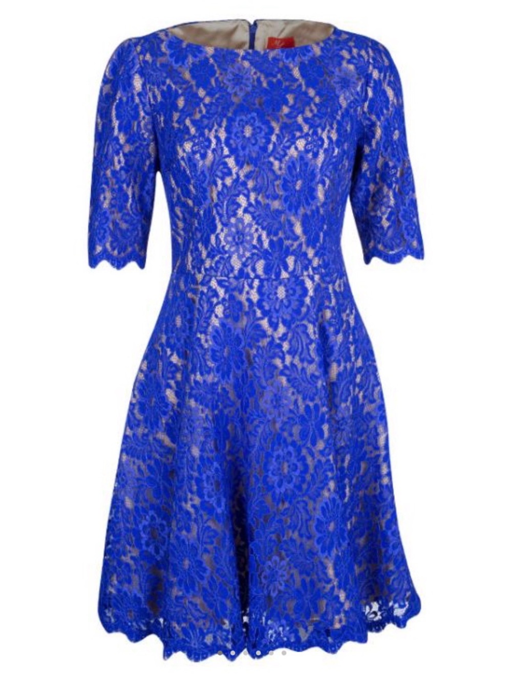 Monique Lhuillier Royal Blue Scalloped Hem Lace Fit-and-Flare Dress S - Picture 5 of 7